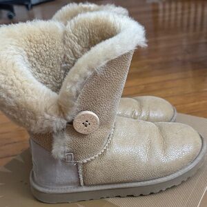 UGG Shearling Button Booties - Beige Suede Winter Boots